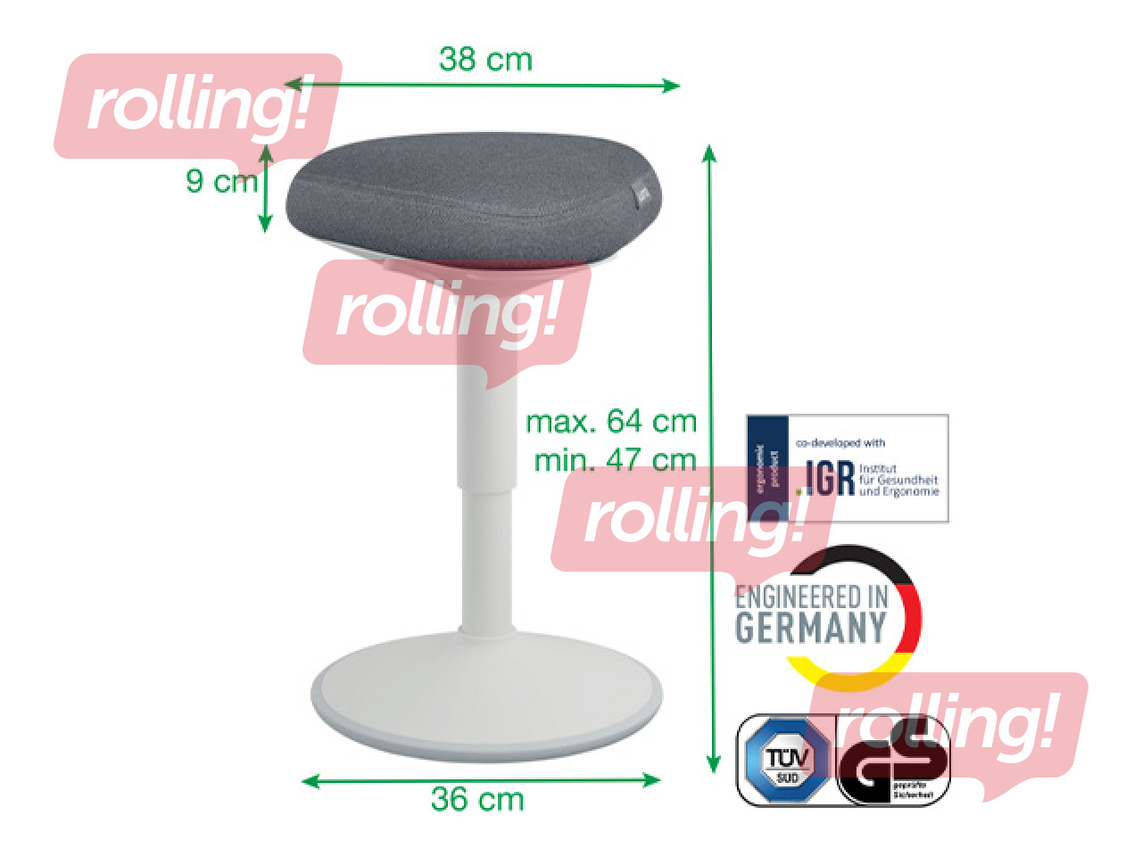 Active sitting chair Leitz Ergo, with comfortable seat, white, grey