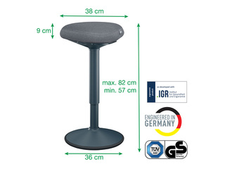 Active standing chair Leitz Ergo, with comfortable seat, grey