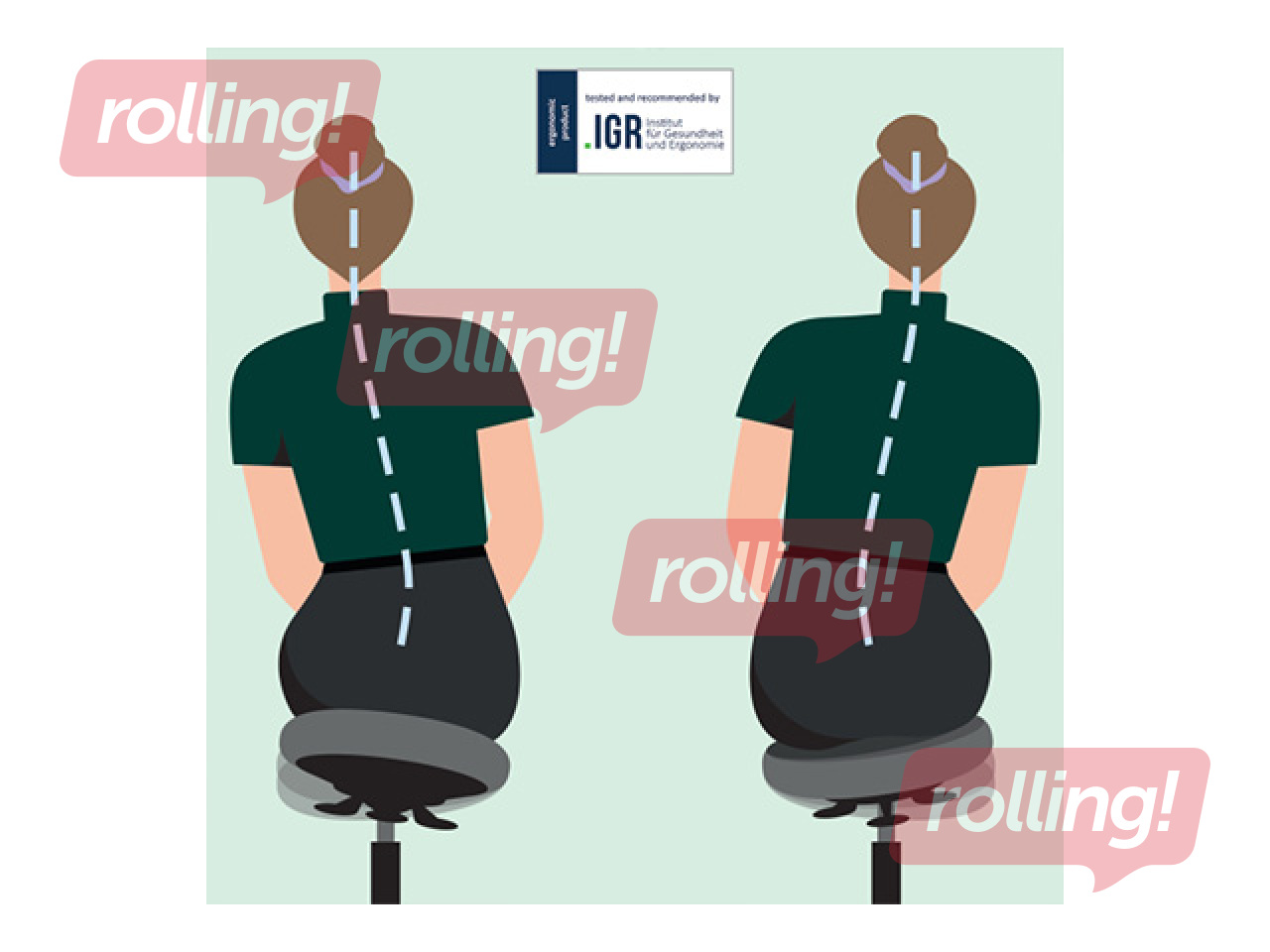 Aktīvās sēdēšanas krēsls Leitz Ergo, ar komfortablu kustīgo sēdekli, ar riteņiem, melns, pelēks