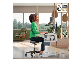 Aktīvās sēdēšanas krēsls Leitz Ergo, ar komfortablu kustīgo sēdekli, ar riteņiem, melns, pelēks