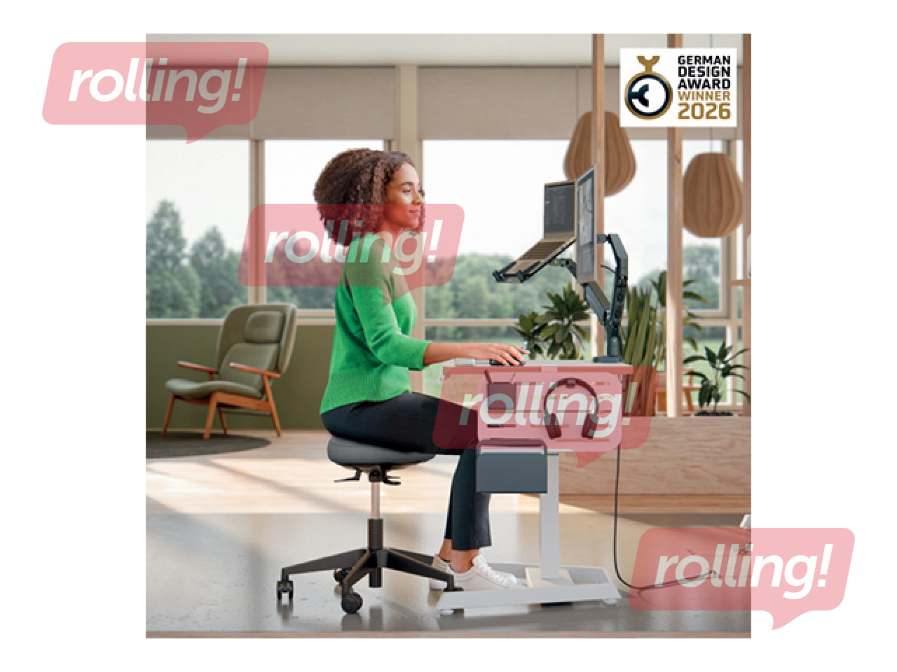 Aktīvās sēdēšanas krēsls Leitz Ergo, ar komfortablu kustīgo sēdekli, ar riteņiem, melns, pelēks