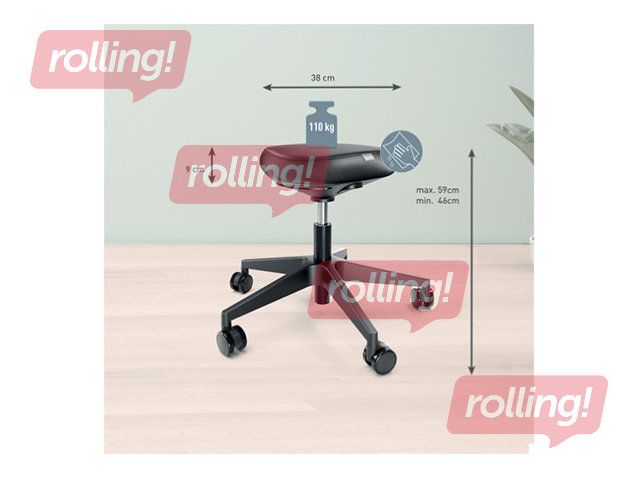 Active sitting chair Leitz Ergo, with comfortable seat, with wheels, black