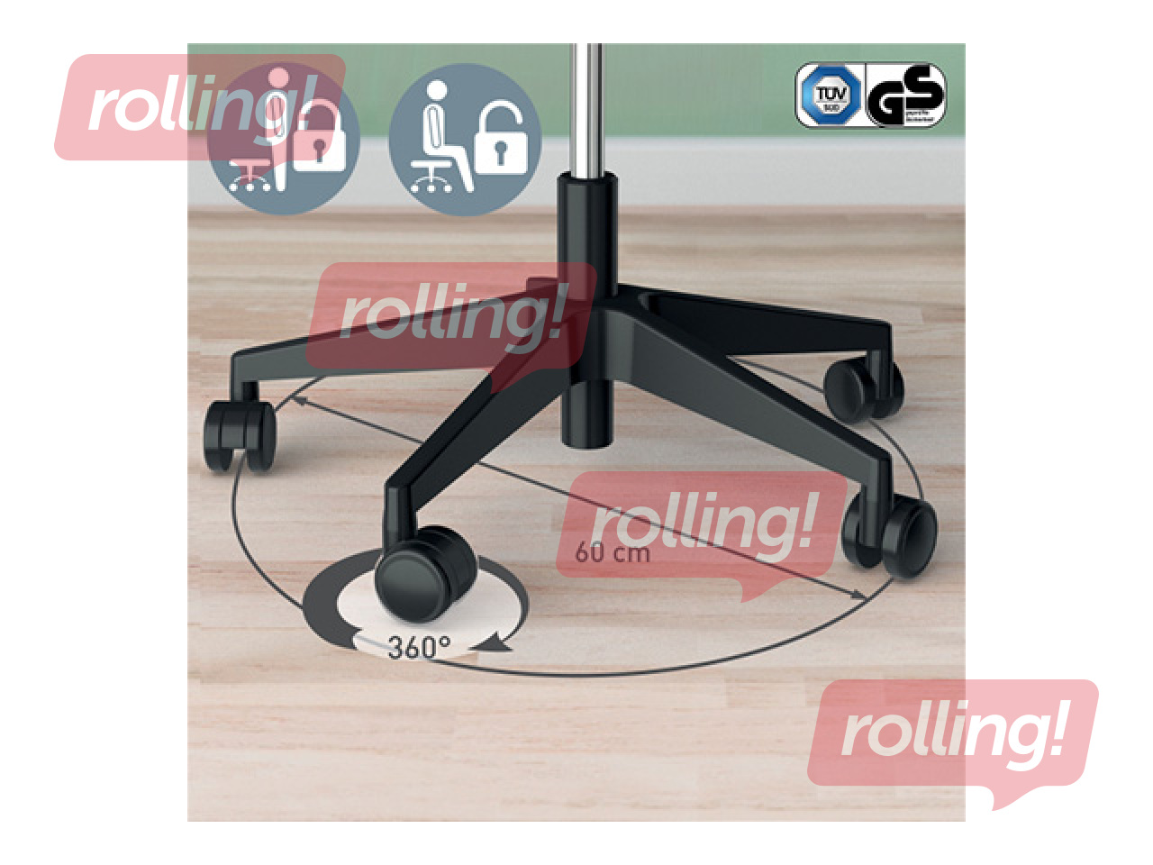 Aktīvās sēdēšanas krēsls Leitz Ergo, ar komfortablu sēdekli, ar riteņiem, melns