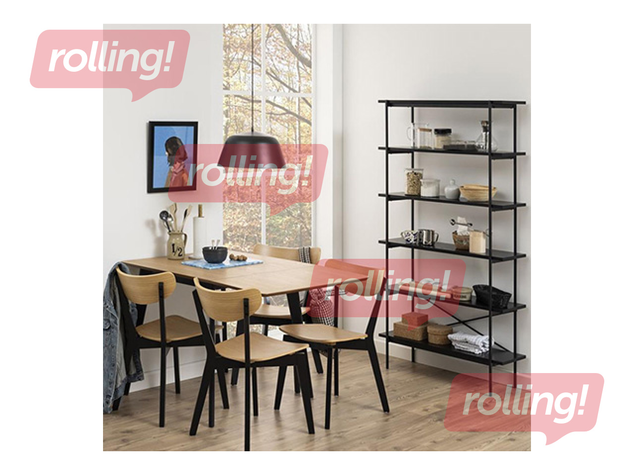 Krēsls Roxby, melns rāmis, ozola toņa sēdeklis