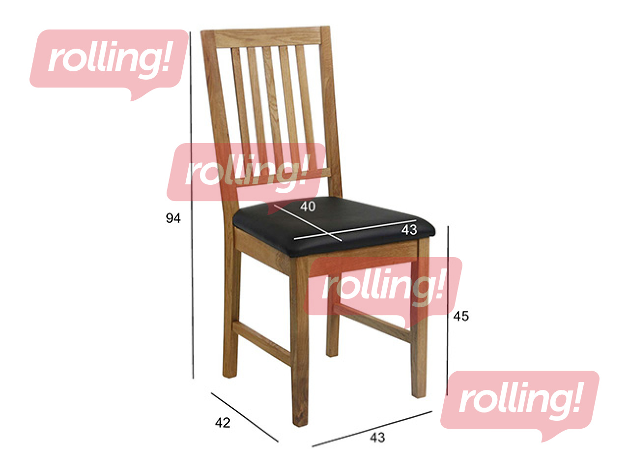 Krēsls Gloucester, ozola rāmis, melns sēdeklis