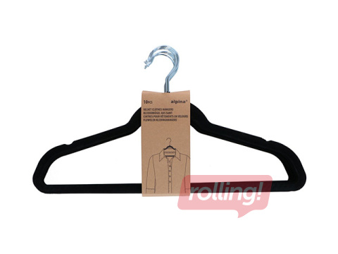 Вешалки для одежды Alpina, с бархатным покрытием, чёрные, 10 шт.