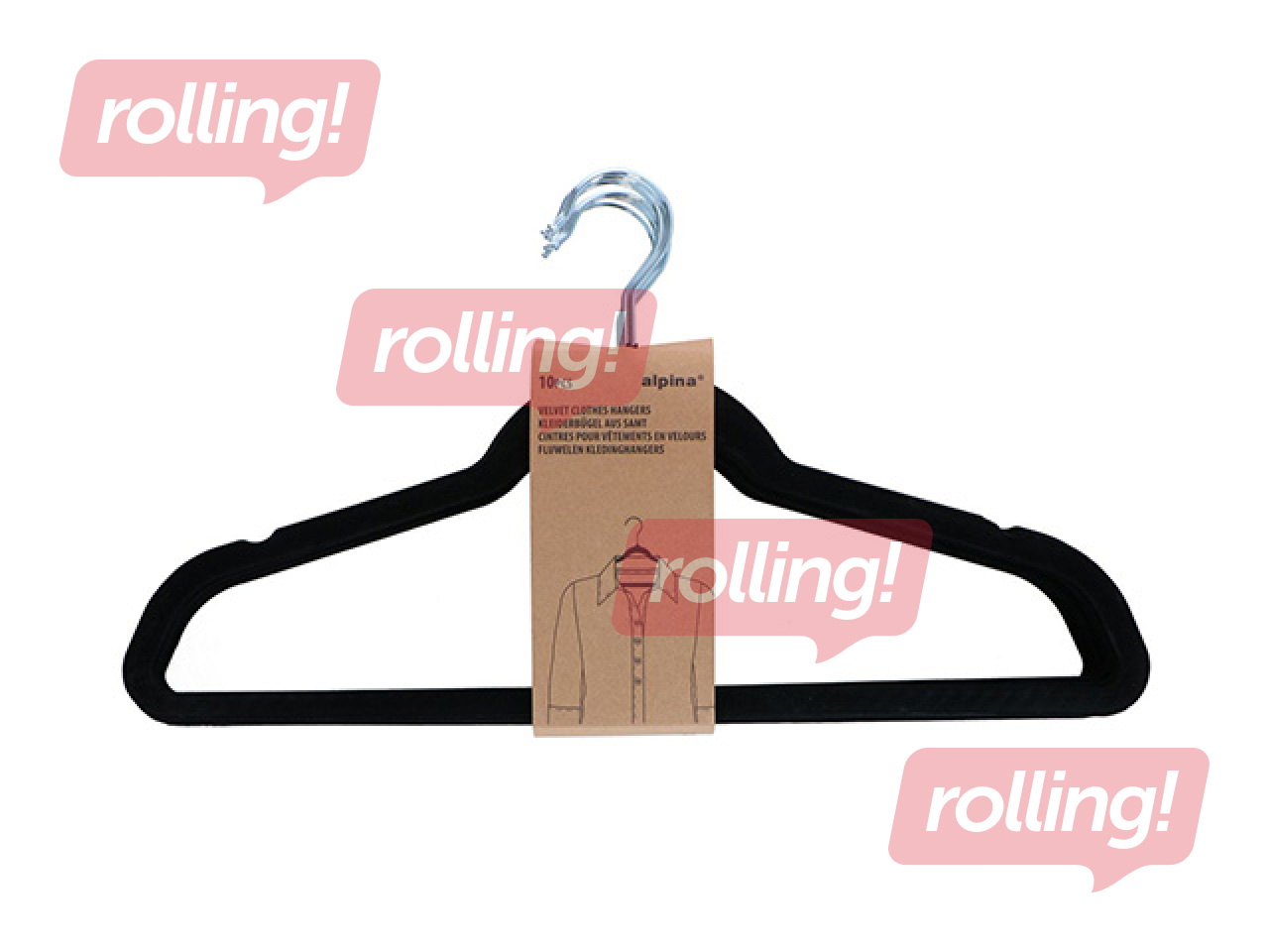 Вешалки для одежды Alpina, с бархатным покрытием, чёрные, 10 шт.