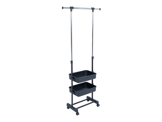 Drēbju statīvs Fergus, ar plauktiem, melns, 47-77x29x92-165cm
