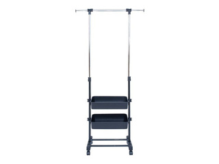 Drēbju statīvs Fergus, ar plauktiem, melns, 47-77x29x92-165cm