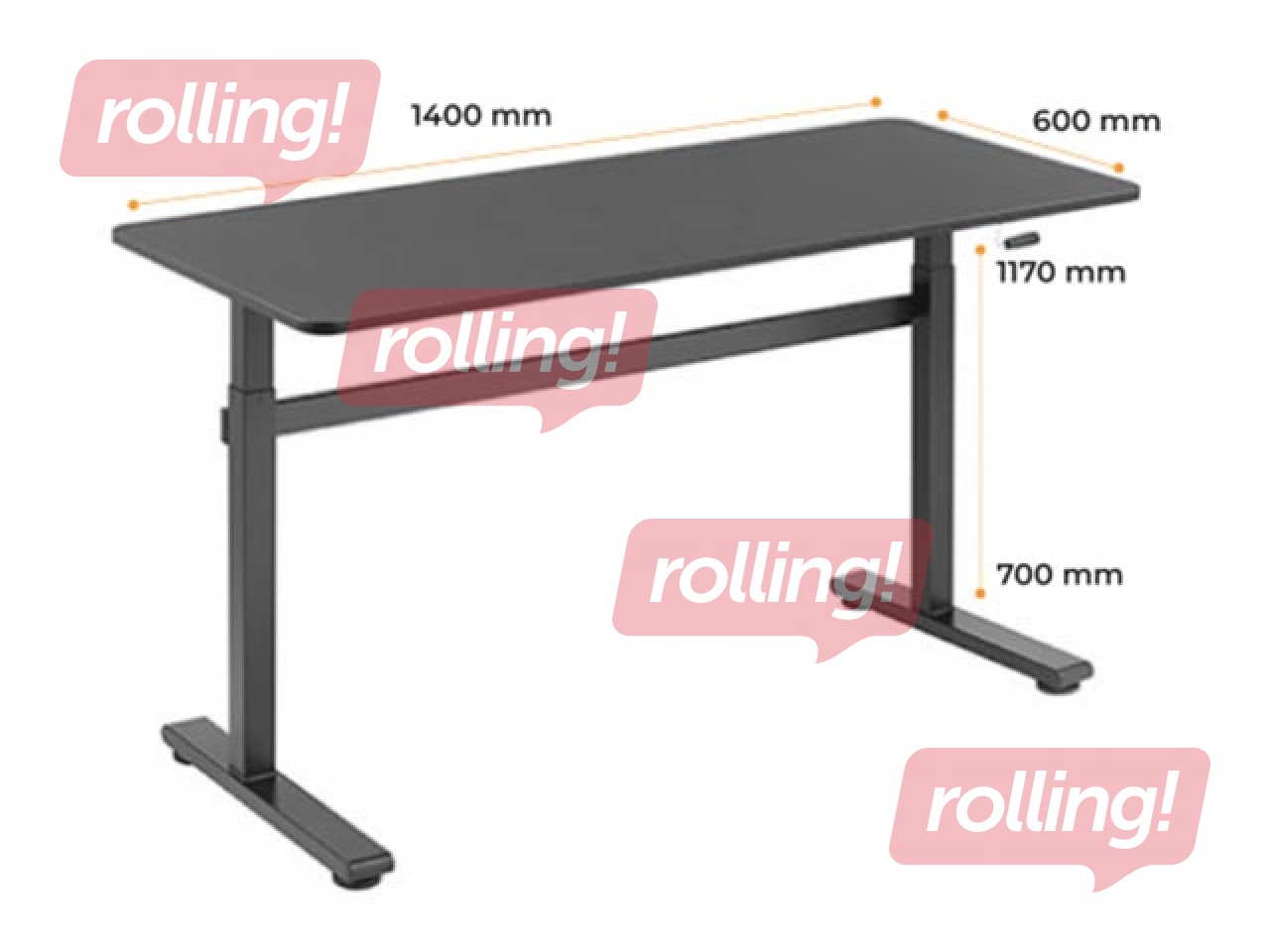 Height-adjustable table Up Up Loki, black, 140x60cm