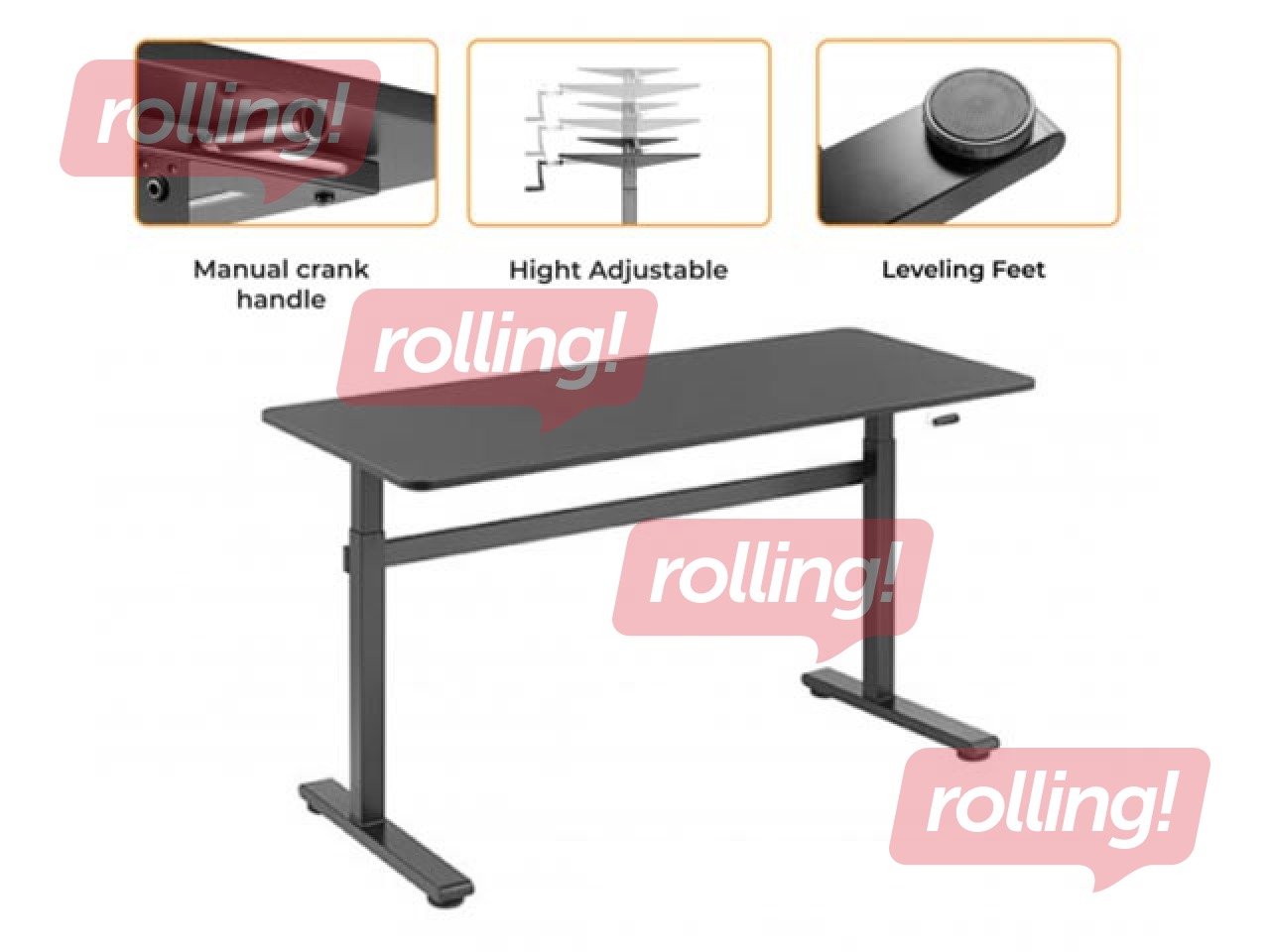 Height-adjustable table Up Up Loki, black, 140x60cm