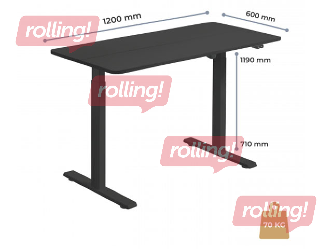 Augstumā regulējams galds Up Up Frigg, melns, 120x60cm
