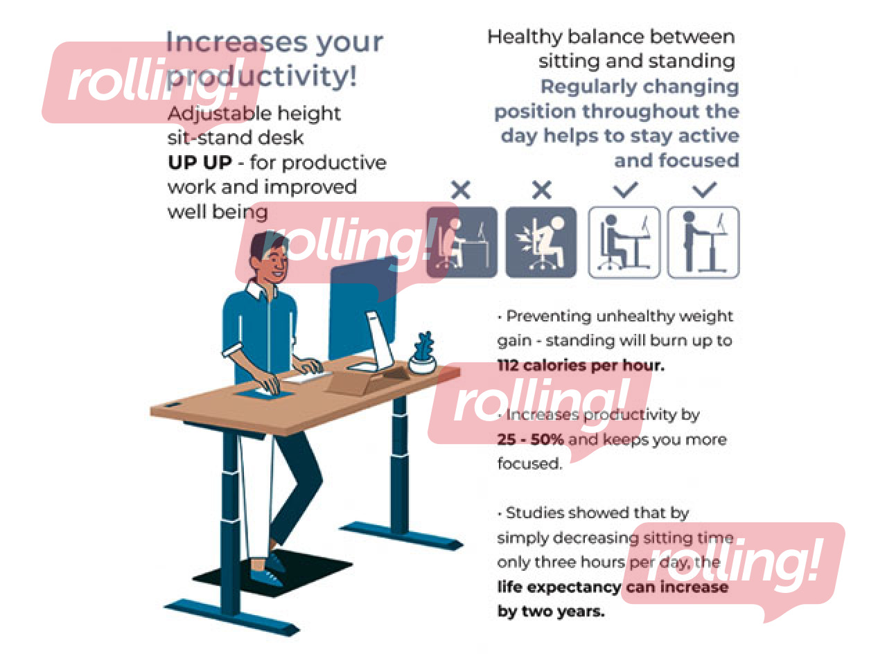 Augstumā regulējams galds Up Up Frigg, melns, 120x60cm