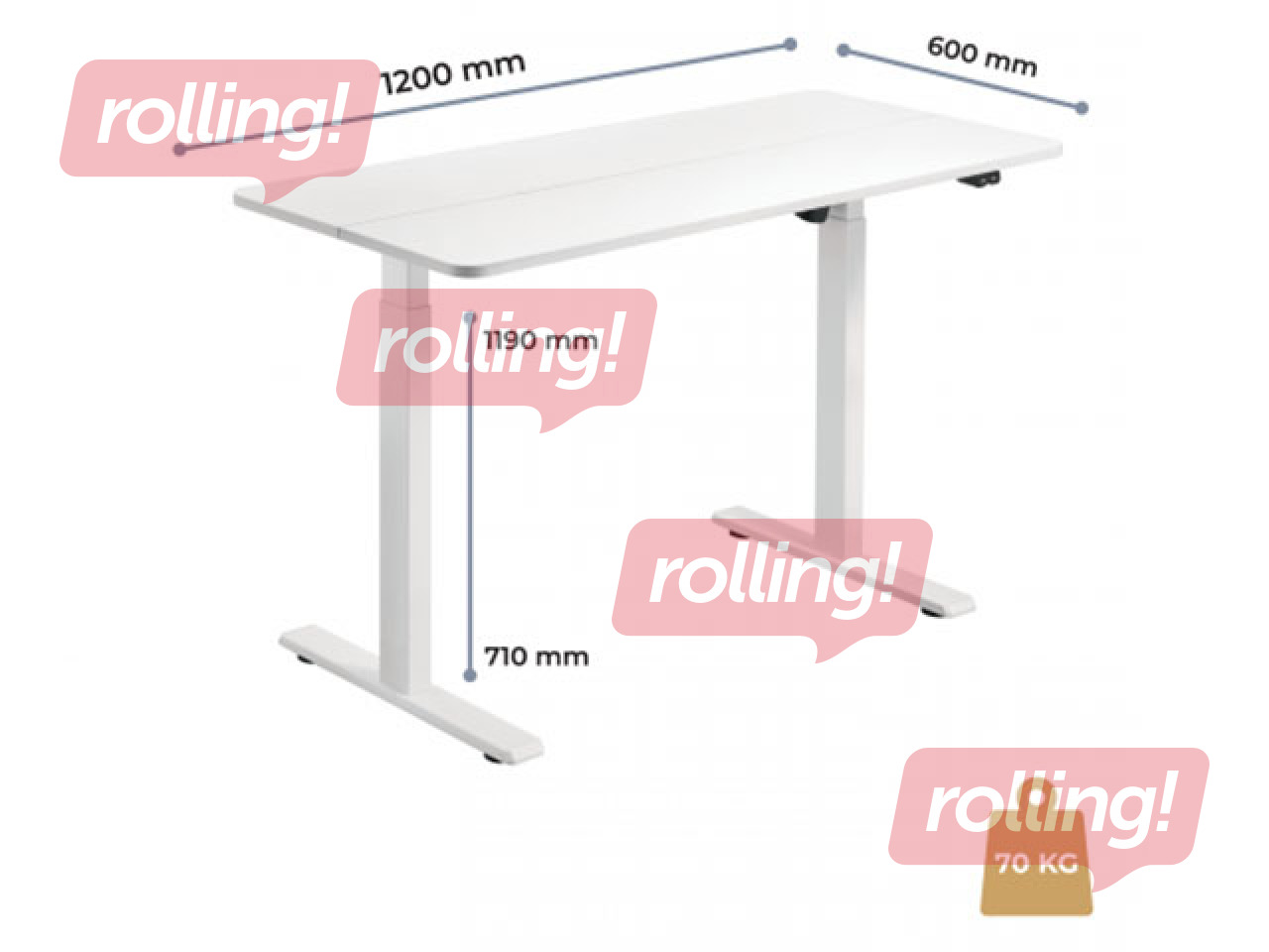 Augstumā regulējams galds Up Up Frigg, balts, 120x60cm