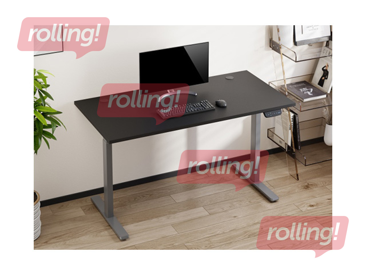 Electrically height-adjustable desk Up Up, Bjorn L, grey with black tabletop