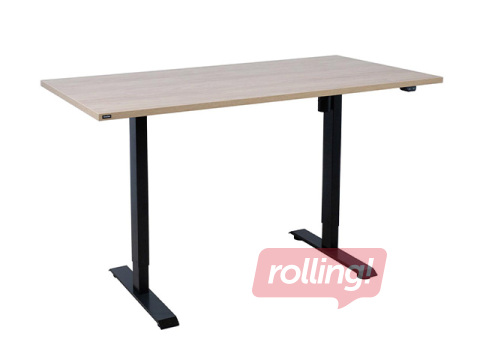 Augstumā regulējams galds Ergo, melns rāmis, hikorija koka toņa virsma, 160x80cm