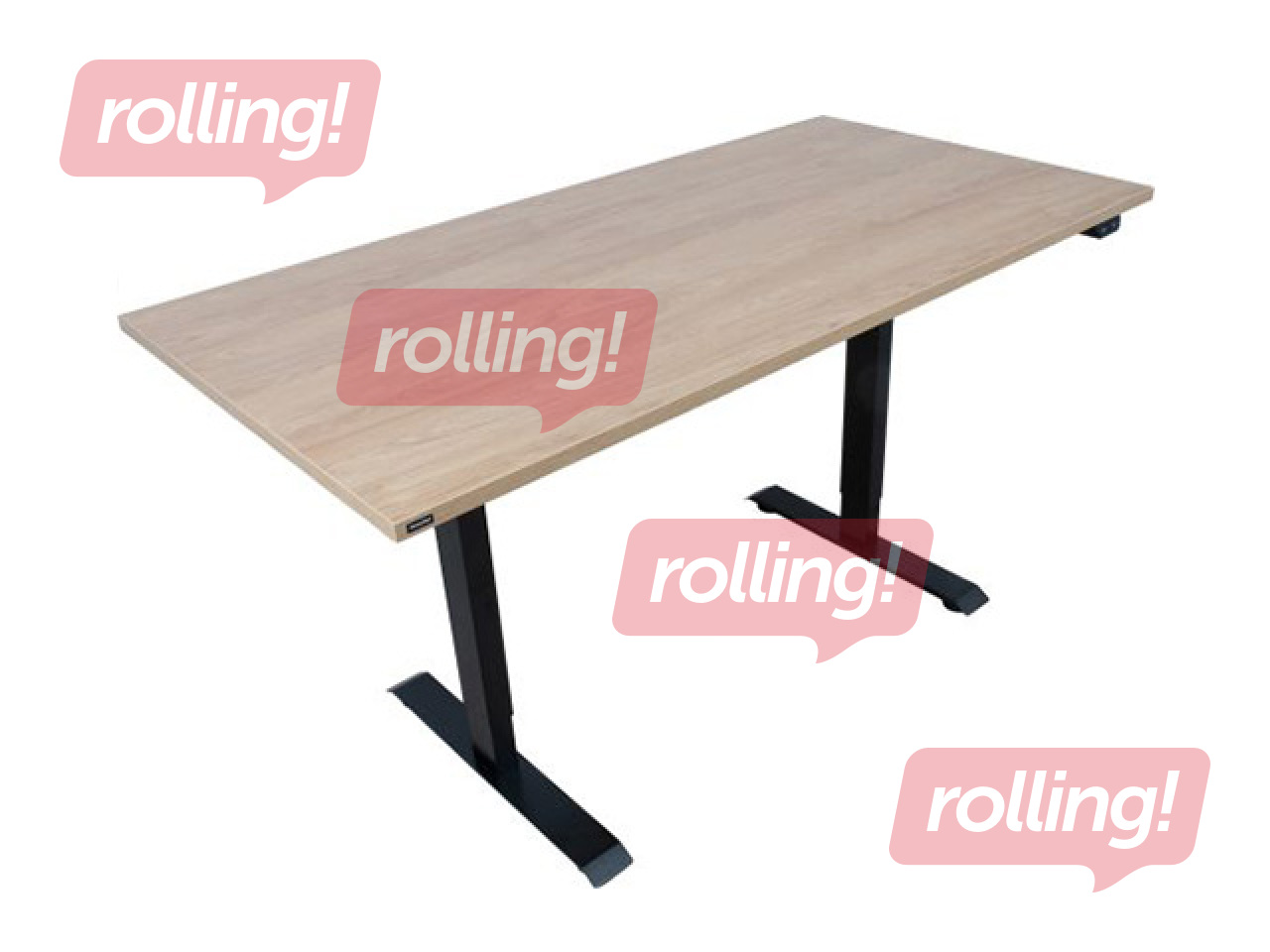 Augstumā regulējams galds Ergo, melns rāmis, hikorija koka toņa virsma, 160x80cm