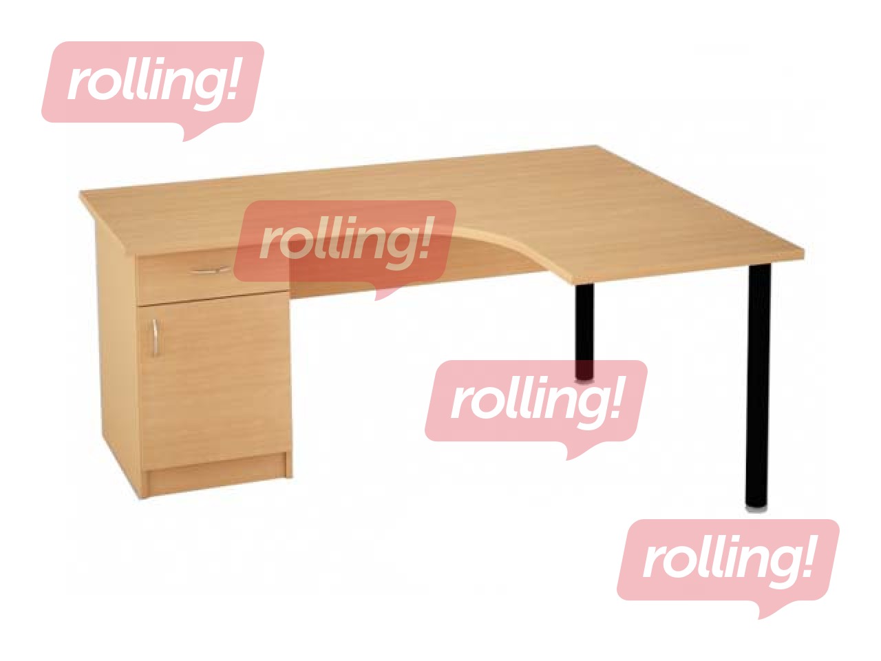 Office desk, corner, with side cabinet, drawer and door, maple-tone surface