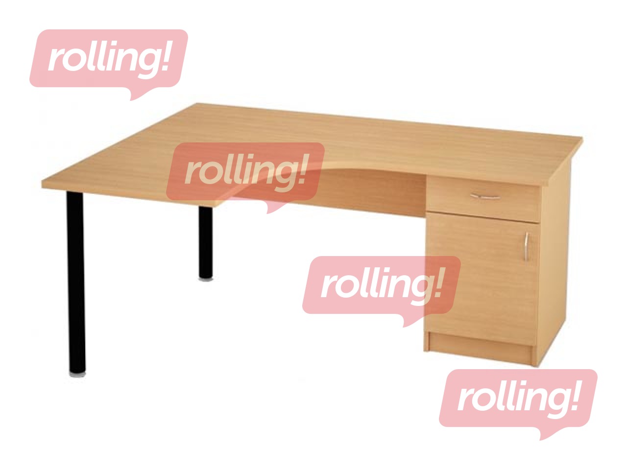 Biroja galds, stūra, ar sānu skapīti, atvilktni un durvīm, kļavas toņa virsma