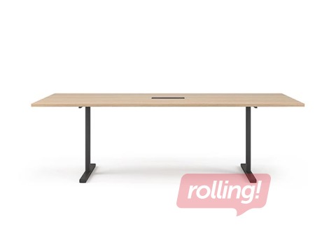 Conference table, Easy-2000, 6 seats, amber oak tone, black legs