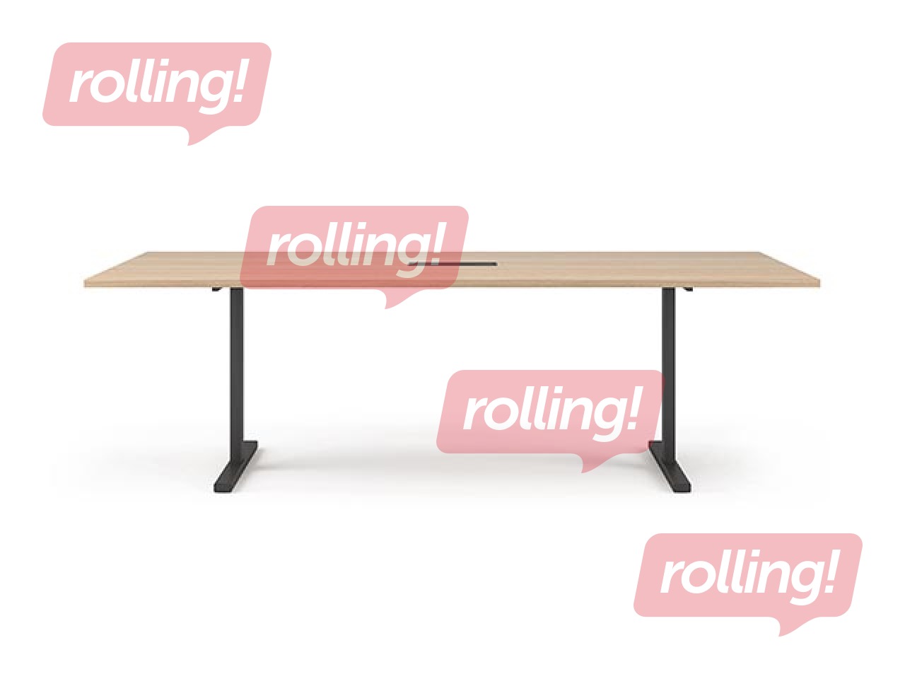 Conference table, Easy-2000, 6 seats, amber oak tone, black legs