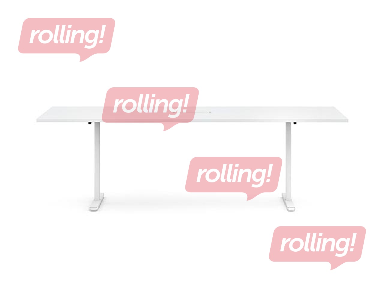 Conference table, Easy-2400, 8 seats, white melamine, white legs