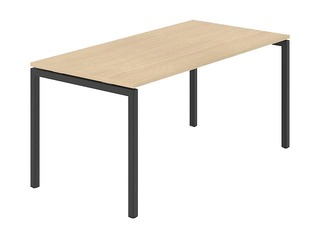 Office table with a metal frame and U-legs, in the shade of amber oak