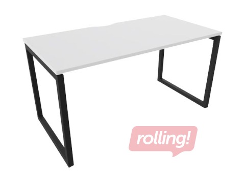 Office table with metal frame and O legs, 160 cm, white tone, black legs