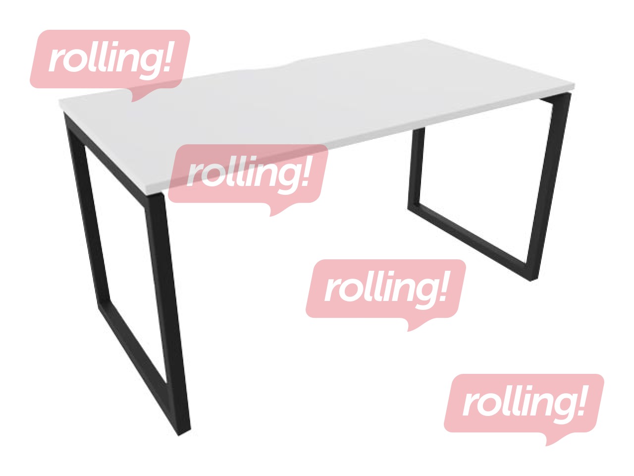 Office table with metal frame and O legs, 160 cm, white tone, black legs