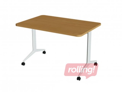 Konferenču galds Alma R60, ar nolokāmu virsmu un riteņiem, pelēks rāmis, dižskābardis toņa virsma