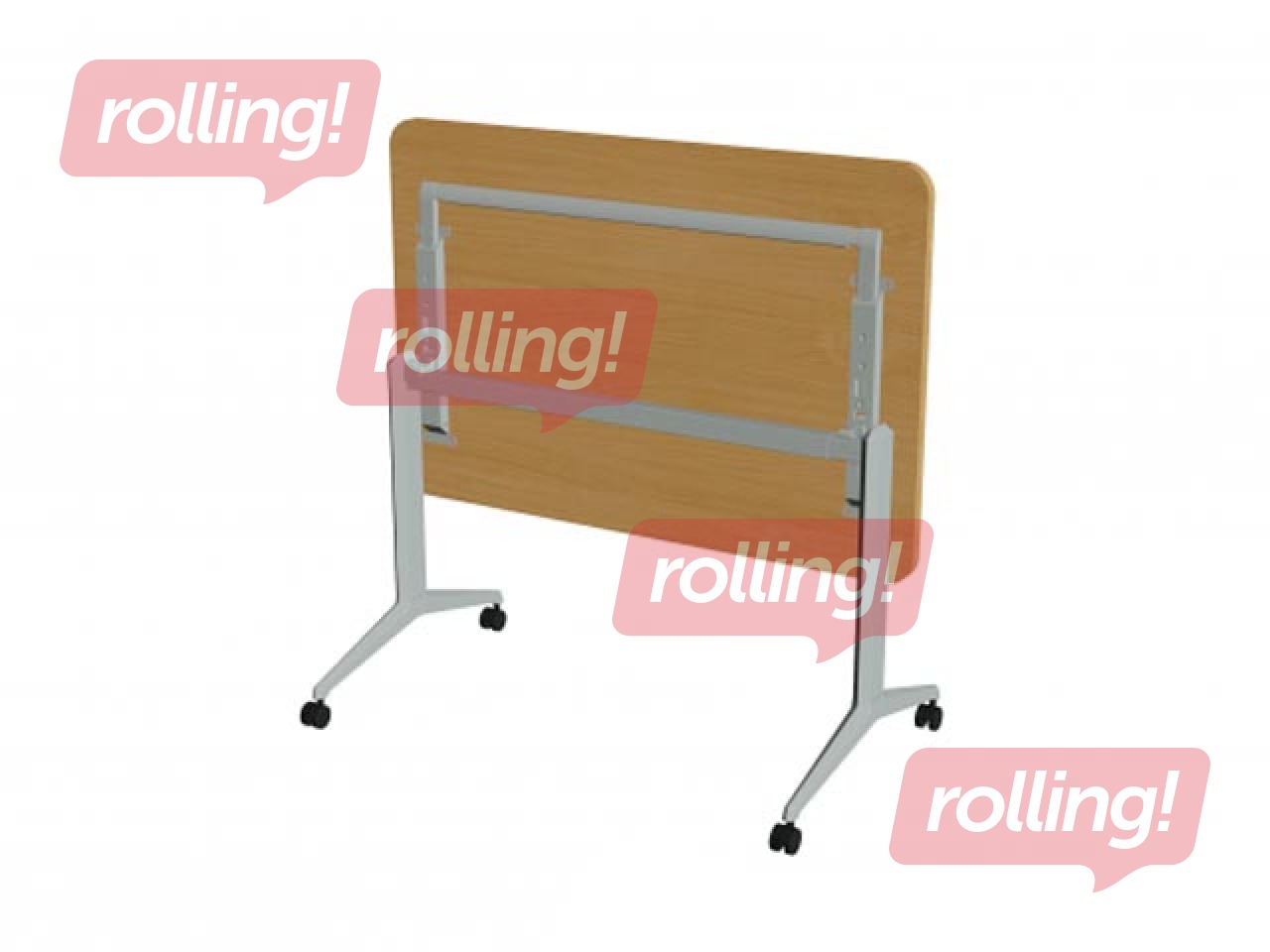 Konferenču galds Alma R60, ar nolokāmu virsmu un riteņiem, pelēks rāmis, dižskābardis toņa virsma