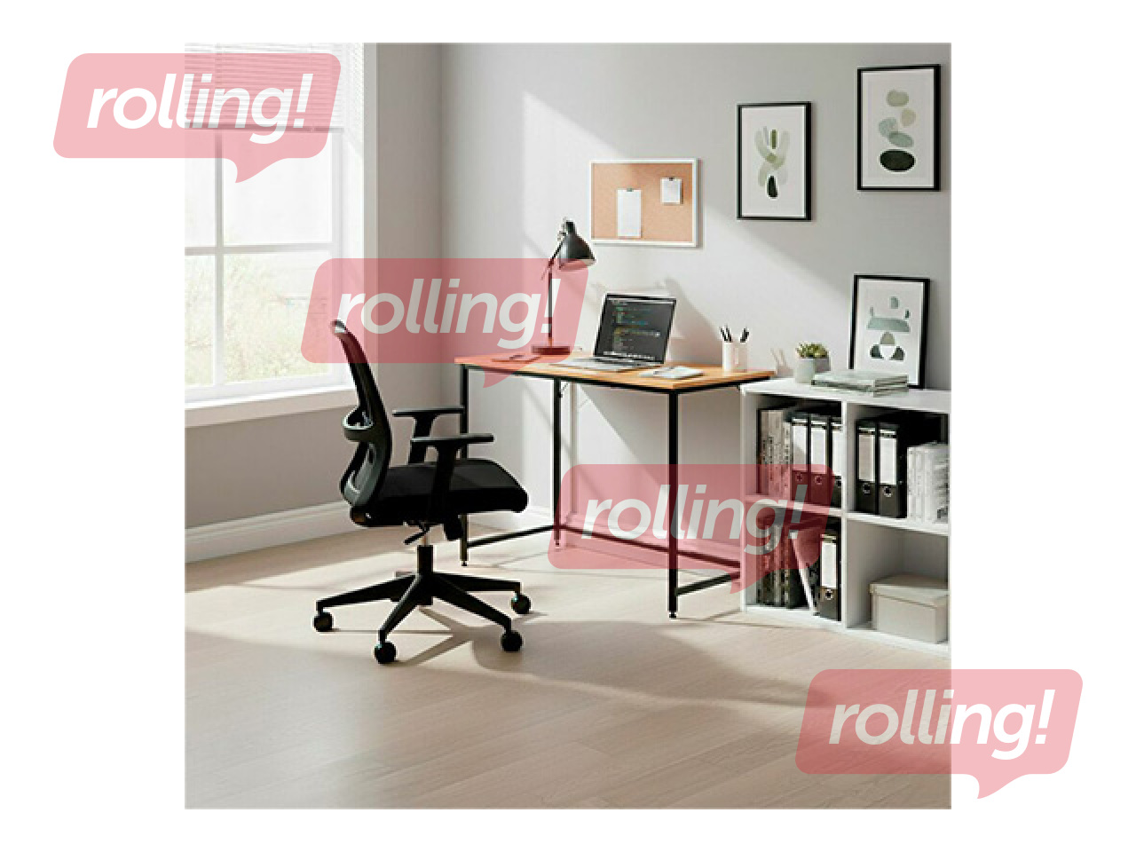 Biroja galds Springos, melns rāmis, koka toņa virsma, 100x50x76cm