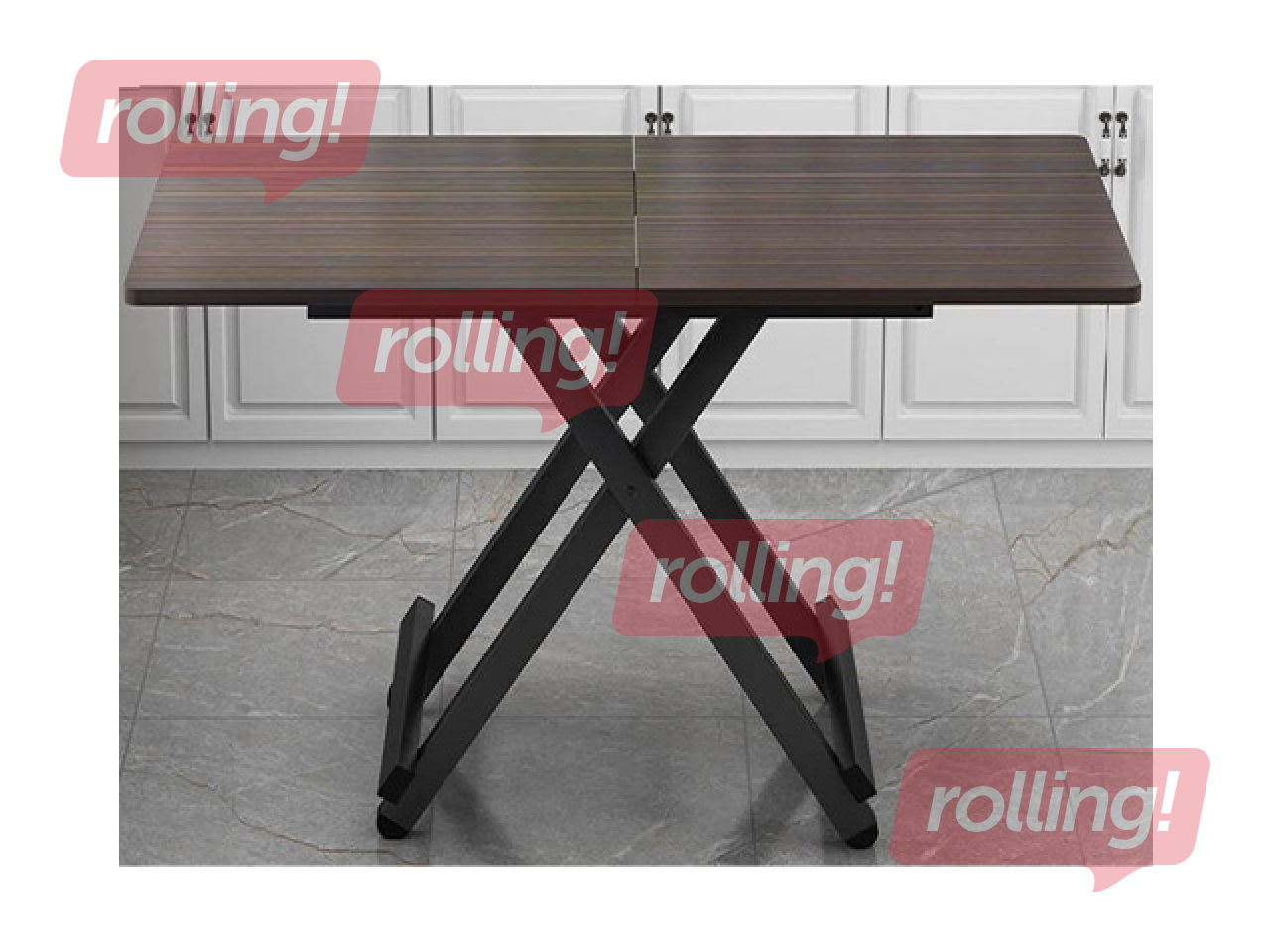 Galds, saliekams, melns rāmis, tumši brūna virsma, 80x60x75cm