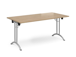 Conference table ZH, folding legs, grey frame, oak-tone tabletop, 160x80x73cm