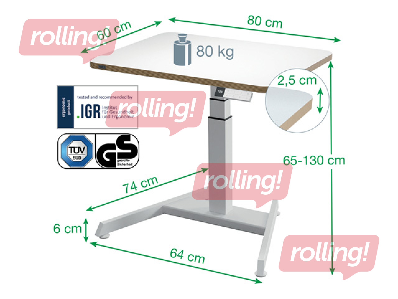 Augstumā regulējams galds Leitz Ergo, Stand-Up Reminder, balts, 80x60cm
