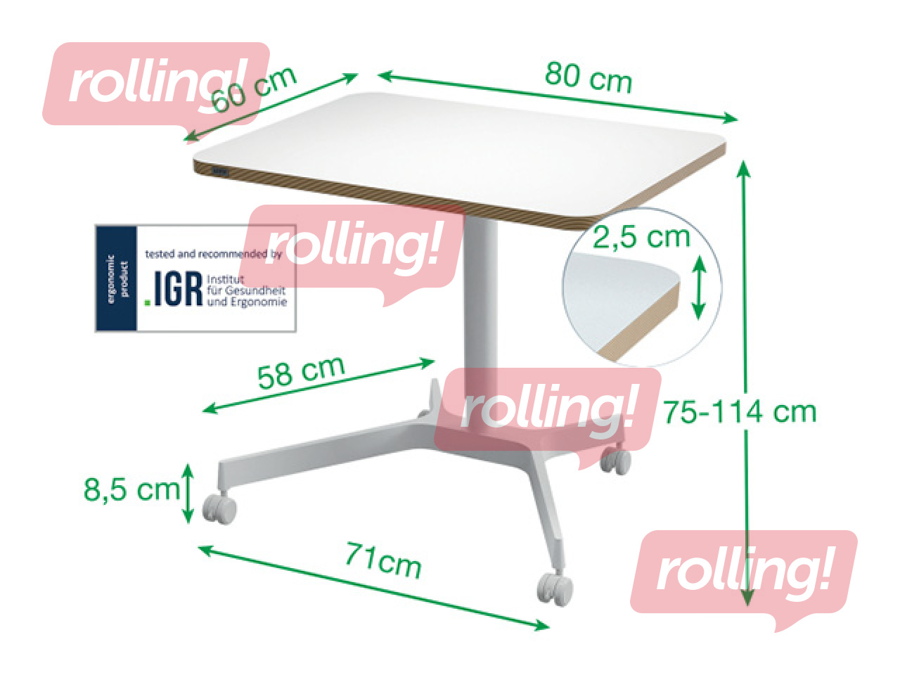 Augstumā regulējams galds Leitz Ergo, balts