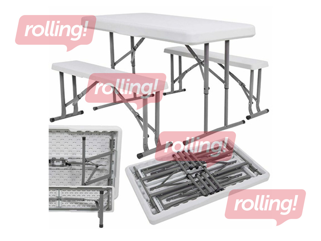 Galds Springos, ar 2 soliem, saliekams, balts, 105x64x70cm