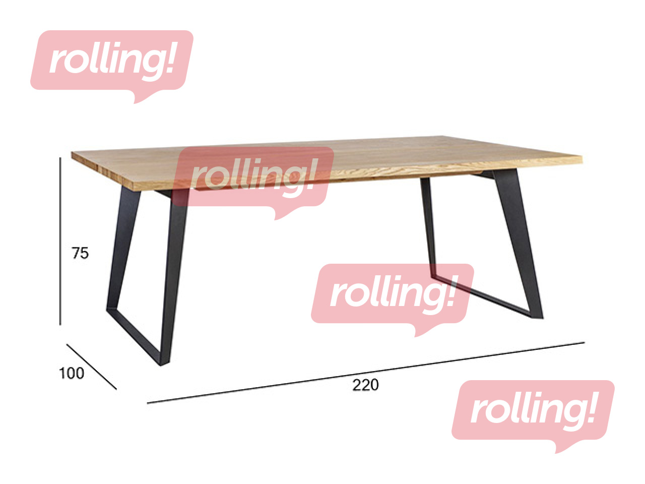 Конференц-стол Lisbon, черный каркас, столешница под дуб, 220×100×75см