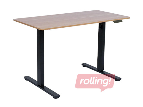 Augstumā regulējams galds Ergo Fit, melns rāmis, ozola toņa virsma, 120x60cm