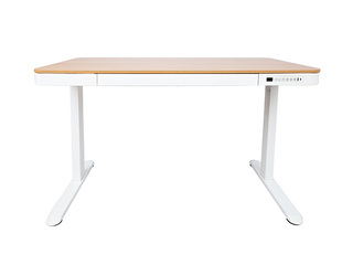 Augstumā regulējams galds Ergo, balts rāmis, ozola toņa virsma, 120x60cm