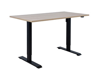Augstumā regulējams galds Ergo, melns rāmis, hikorija koka toņa virsma, 140x70cm