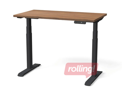 Augstumā regulējams galds Nuwo, Gen2, melns rāmis, riekstkoka toņa virsma, 120x70cm