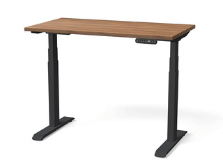 Height-adjustable desk Nuwo, Gen2, black frame, walnut-tone top, 120x70cm