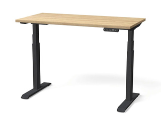 Height-adjustable desk Nuwo, Gen2, black frame, oak-tone top, 140x70cm