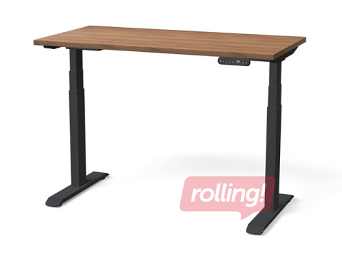 Augstumā regulējams galds Nuwo, Gen2, melns rāmis, riekstkoka toņa virsma, 140x70cm