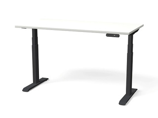 Height-adjustable desk Nuwo, Gen2, black frame, white top, 160x80cm