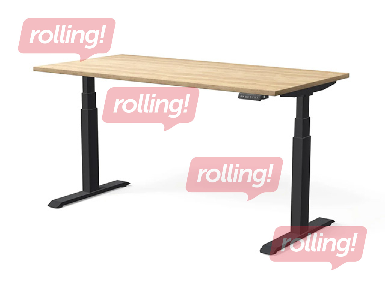 Augstumā regulējams galds Move Pro II, melns rāmis, ozola toņa virsma, 180x80cm