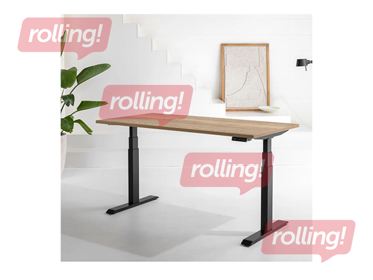 Augstumā regulējams galds Move Pro II, melns rāmis, ozola toņa virsma, 180x80cm