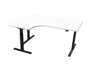 Augstumā regulējams galds Prestige Line, kreisā stūra, melns rāmis, balta virsma, 160x120cm
