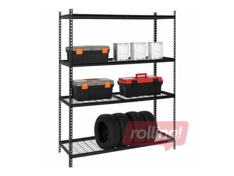 Warehouse shelving unit Springos, steel, black, 150x54x183cm